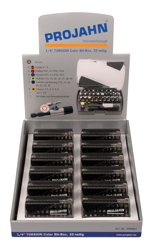 POS-display with 12x 1/4" TORSION bit boxes 394087 