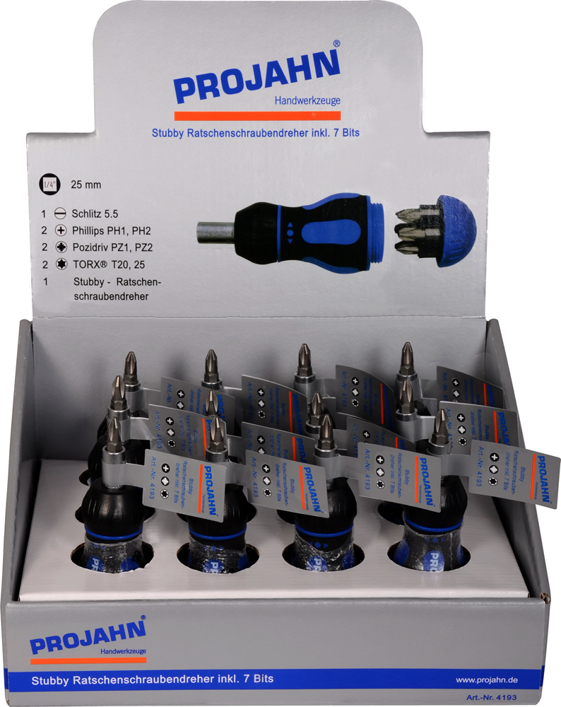POS-display with 12 1/4" stubby screwdrivers 4193 